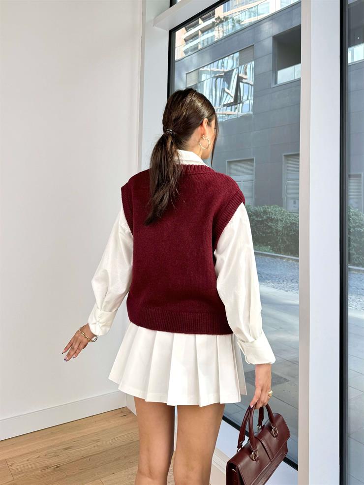 V Yaka Jahleel Bordo Kadın Süveter 25K149