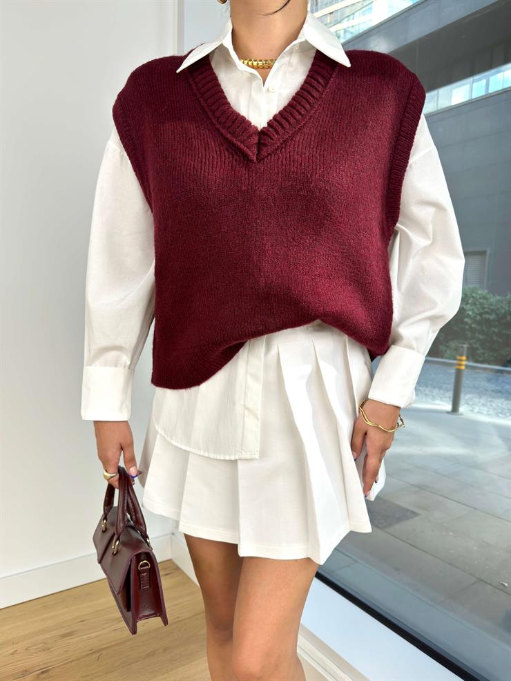 V Yaka Jahleel Bordo Kadın Süveter 25K149