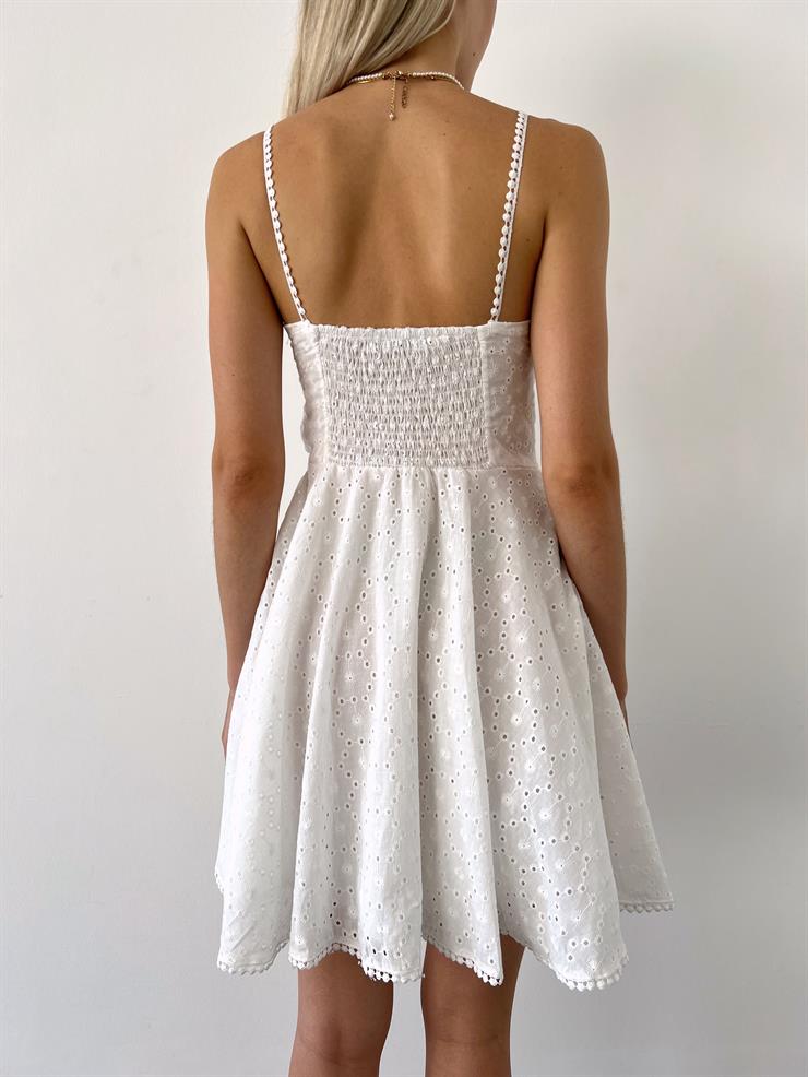 İnce Askılı Güpür Jannik Kadın Beyaz Mini Elbise 23Y000501