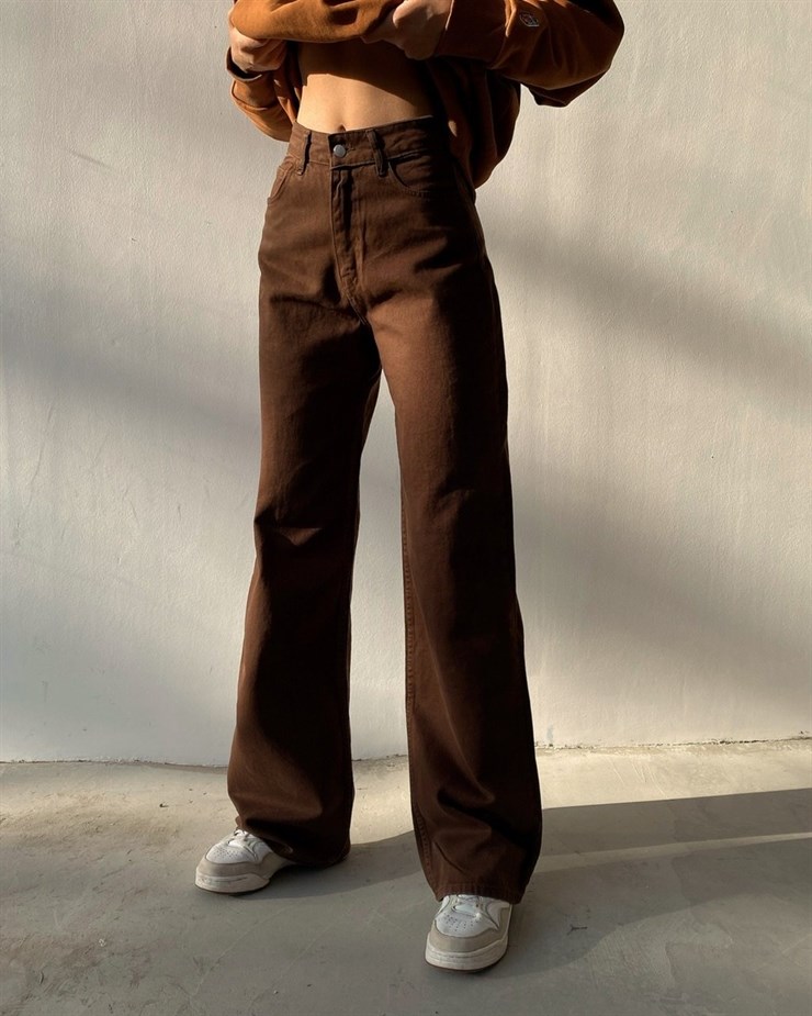 Jean Yüksek Bel Palazzo Kadın Kahverengi Pantolon 22K000179