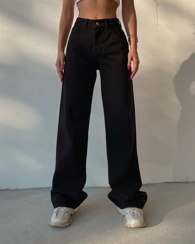 Jean Yüksek Bel Palazzo Kadın Siyah Pantolon 22K000179