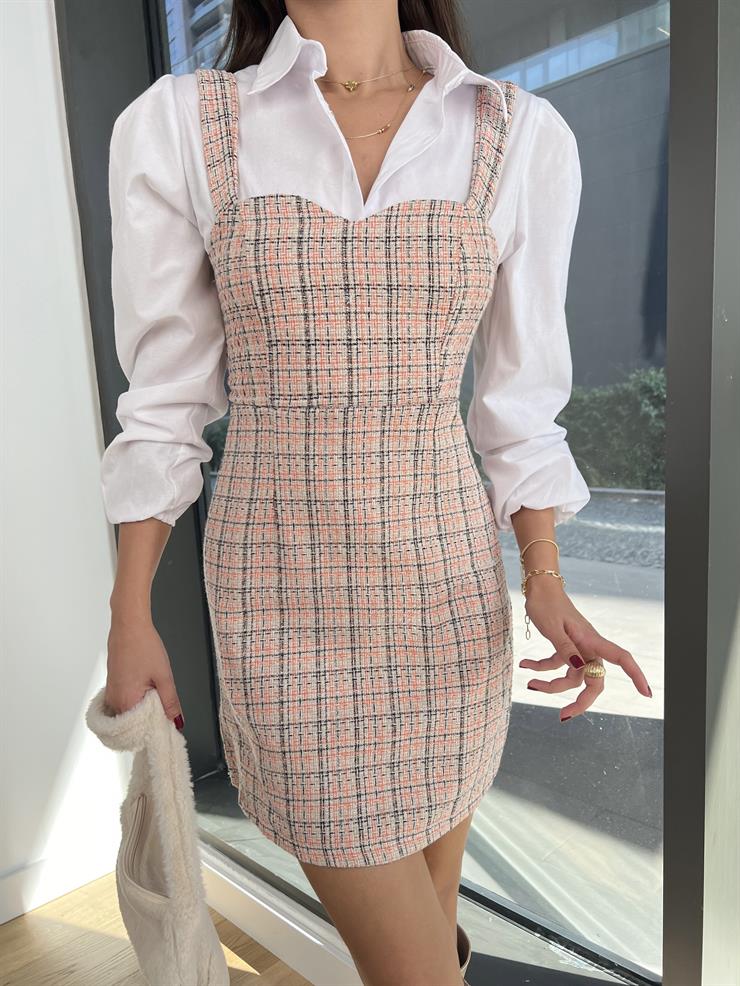 Kalın Askılı içi Gömlekli Jefferson Kadın Turuncu Tüvit Mini Elbise 24k000093