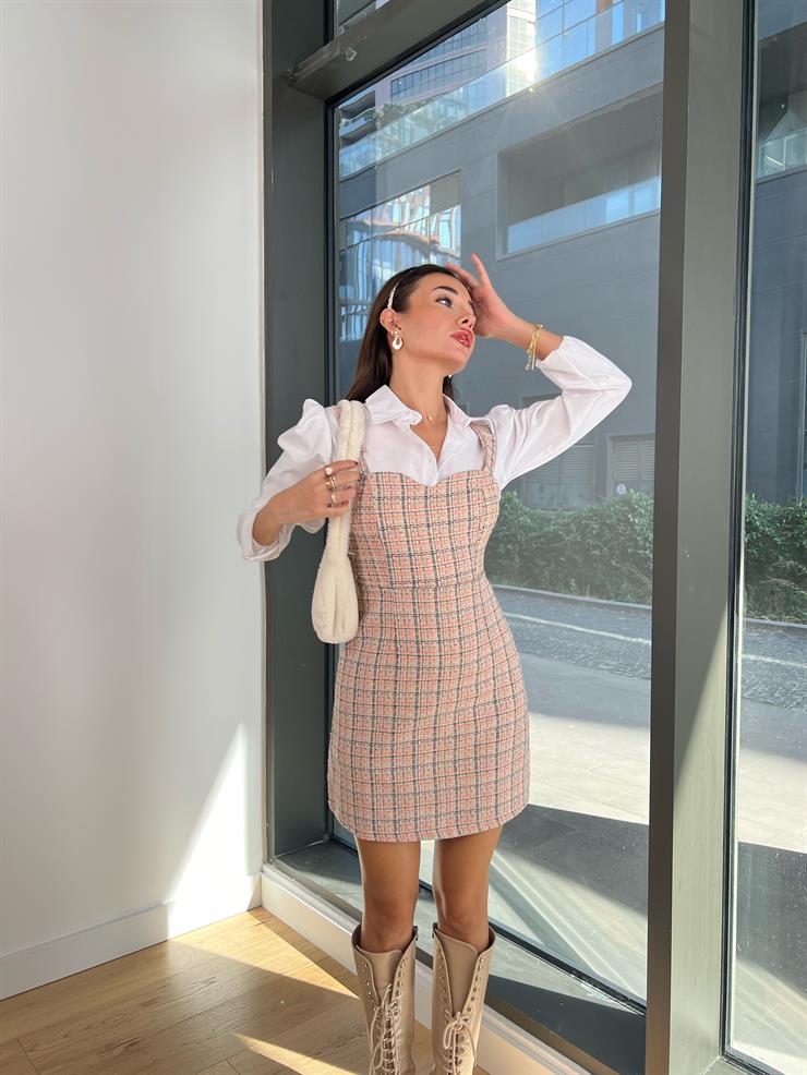 Kalın Askılı içi Gömlekli Jefferson Kadın Turuncu Tüvit Mini Elbise 24k000093