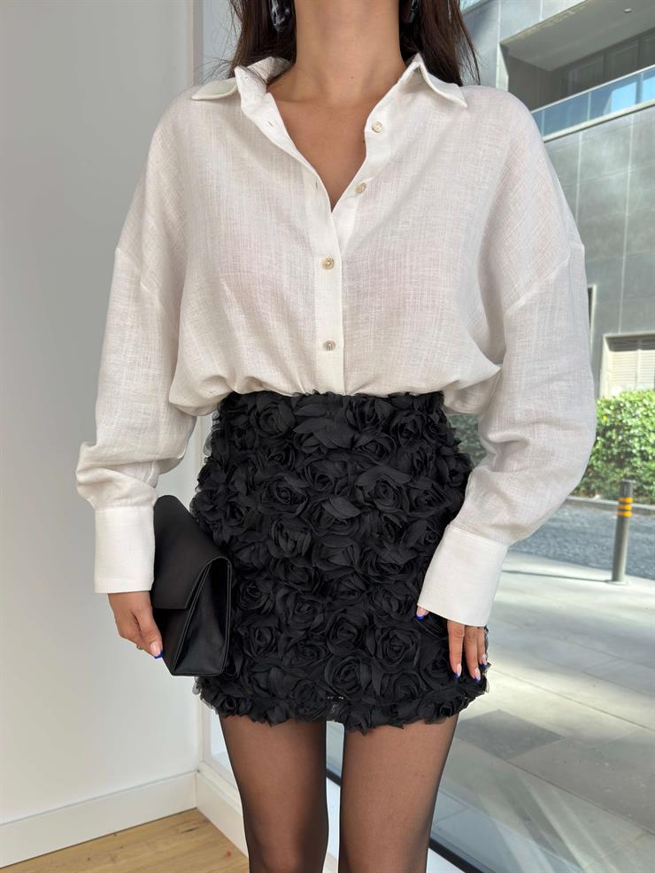 Kabarık Gül Detaylı Jenelle Siyah Kadın Mini Etek 25K134