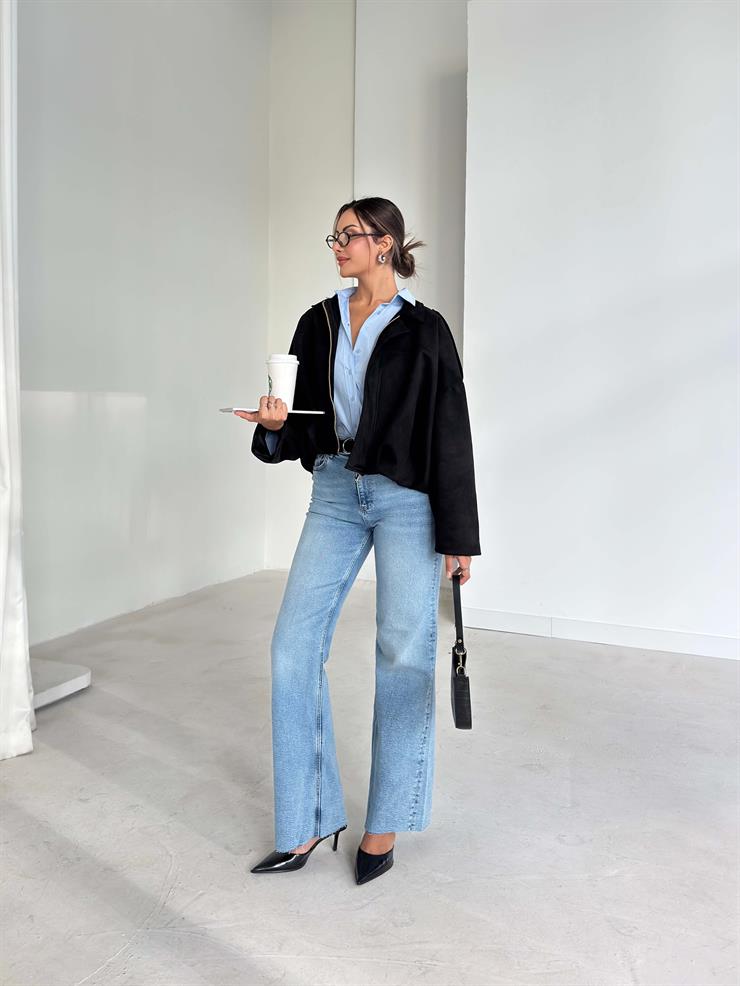 Bol Paça Yüksek Bel Jestan Jenas Mavi Kadın Pantolon 26K083