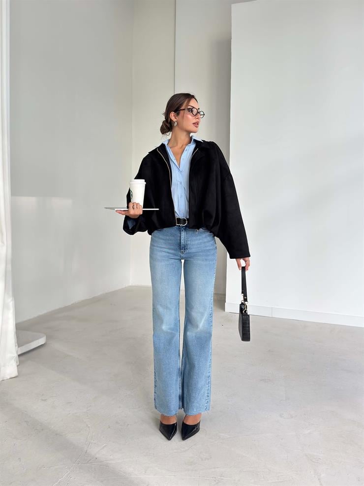 Bol Paça Yüksek Bel Jestan Jenas Mavi Kadın Pantolon 26K083