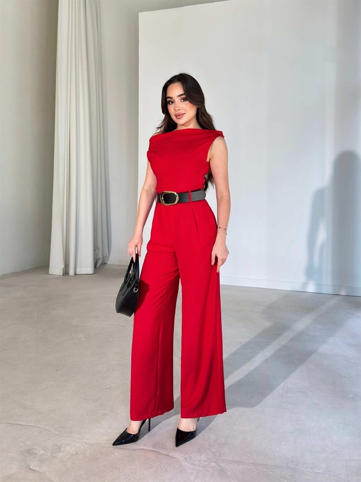 Kemerli Düşük Omuz Kırmızı Joanne Kadın Tulum 26Y314