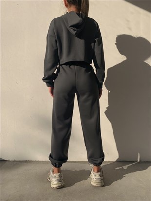 Kapüşonlu Kısa Joelle Kadın Gri Sweatshirt 22K000337