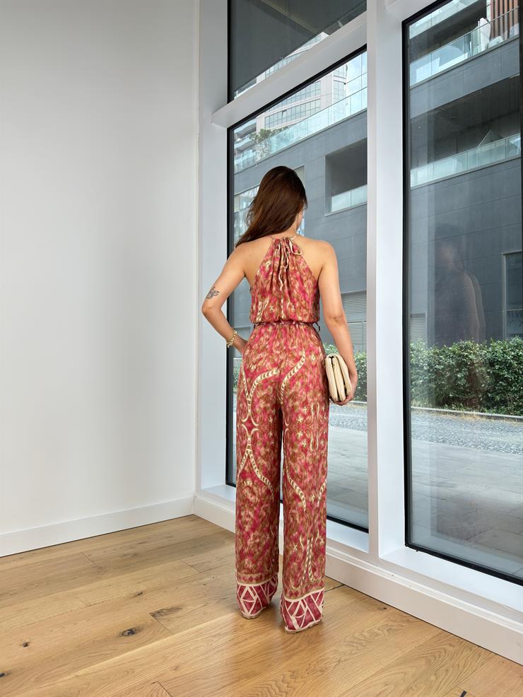 Drapeli Belden Kuşaklı Kolsuz Bol Paça Joglis Kadın Pudra Tulum 24Y725