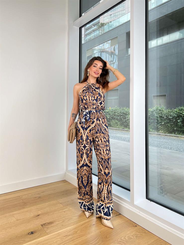 Drapeli Belden Kuşaklı Kolsuz Bol Paça Joglis Kadın Lacivert Tulum 24Y725