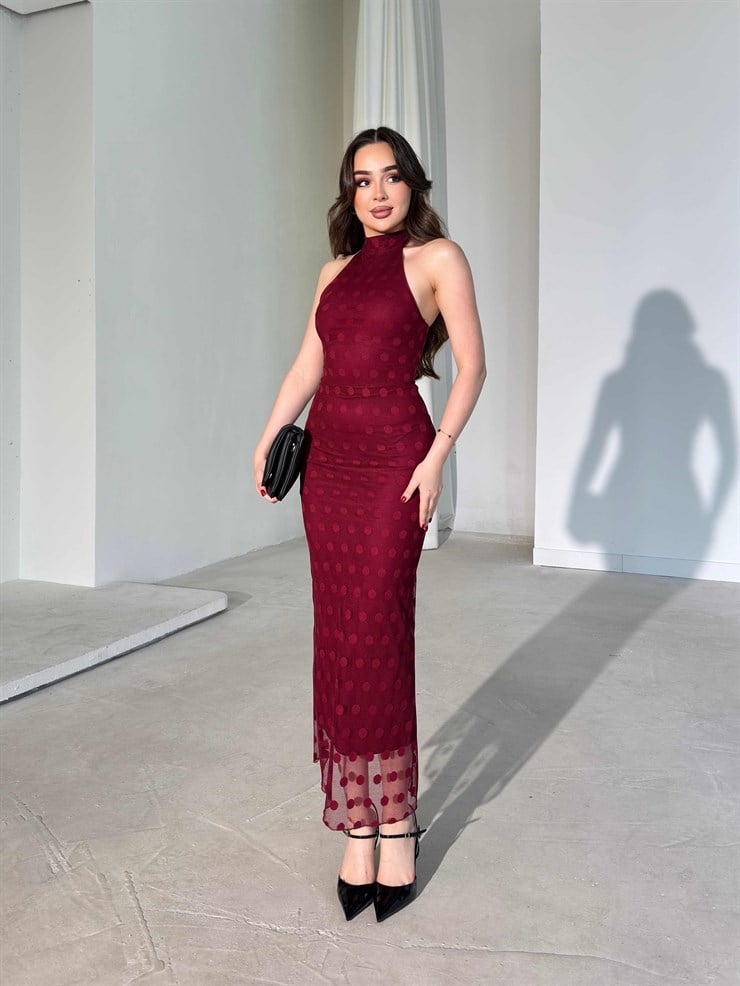 Boyundan Bağlamalı Midi Boy Bordo Jonas Kadın Elbise 26Y284