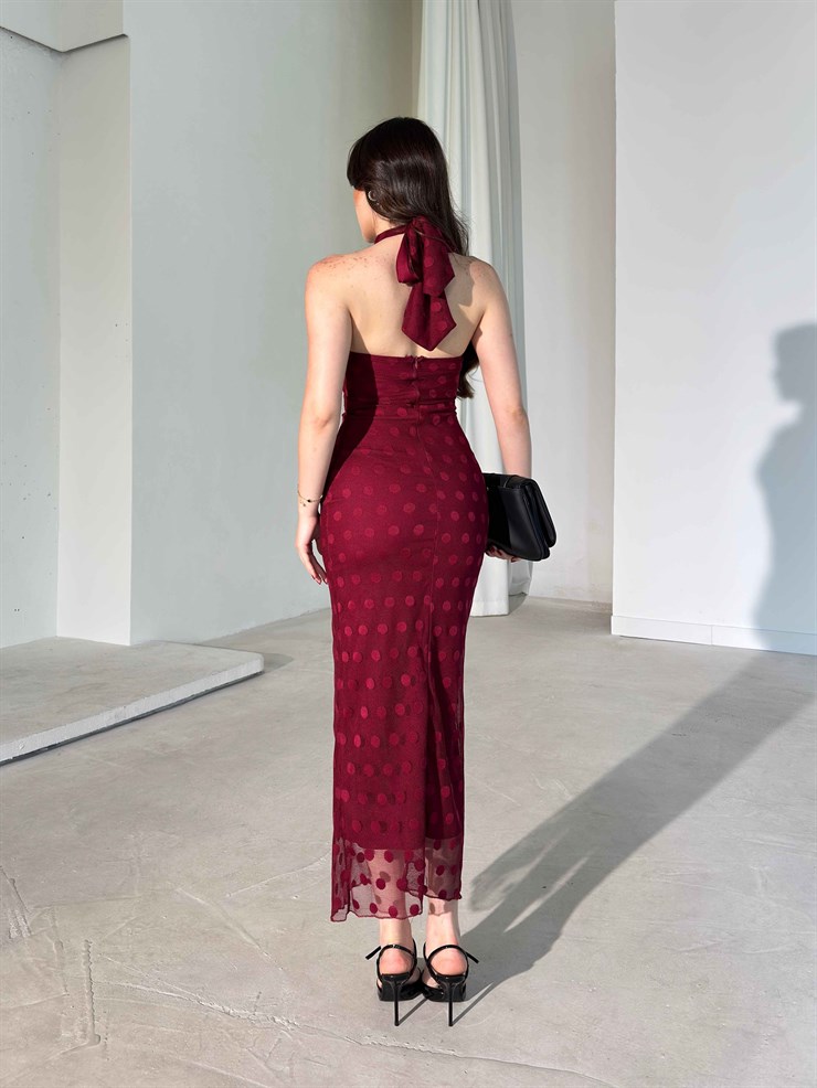 Boyundan Bağlamalı Midi Boy Bordo Jonas Kadın Elbise 26Y284