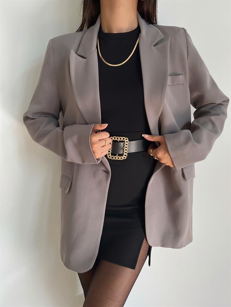 Tek Düğme Kapamalı Jucimar Kadın Antrasit Blazer Ceket 24k000103