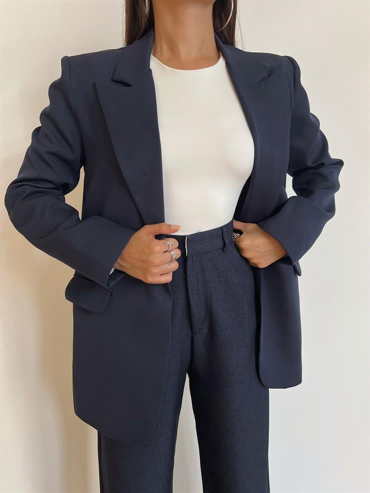 Tek Düğme Kapamalı Jucimar Kadın Lacivert Blazer Ceket 24k000103