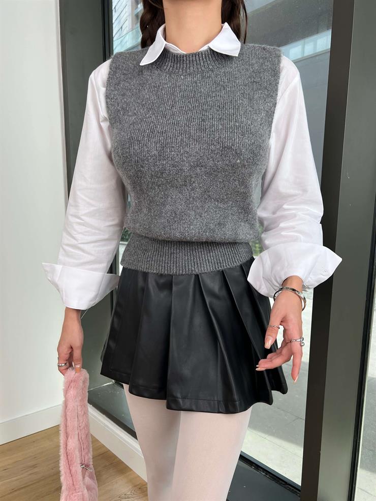 Bel Kısmı Lastikli Juliana Kadın Gri Süveter 24k358