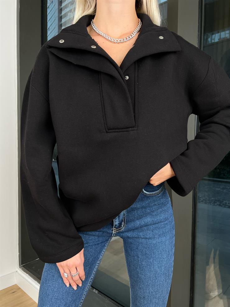 Önü Çıtçıt Detaylı Julieta Kadın Siyah Sweatshirt 24k000049