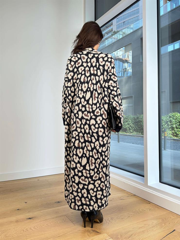 Kapamasız Desenli Juris Siyah Uzun Triko Örme Hırka 25K223