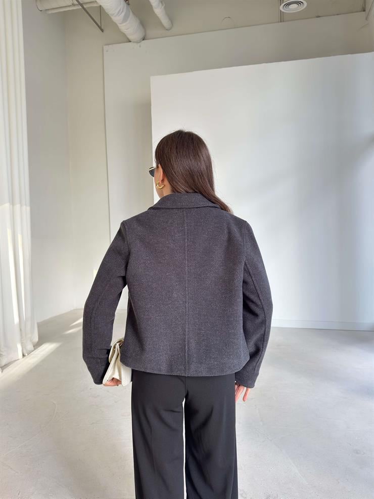 Önü Cepli Düğmeli Kalder Antrasit Kadın Ceket 26K146