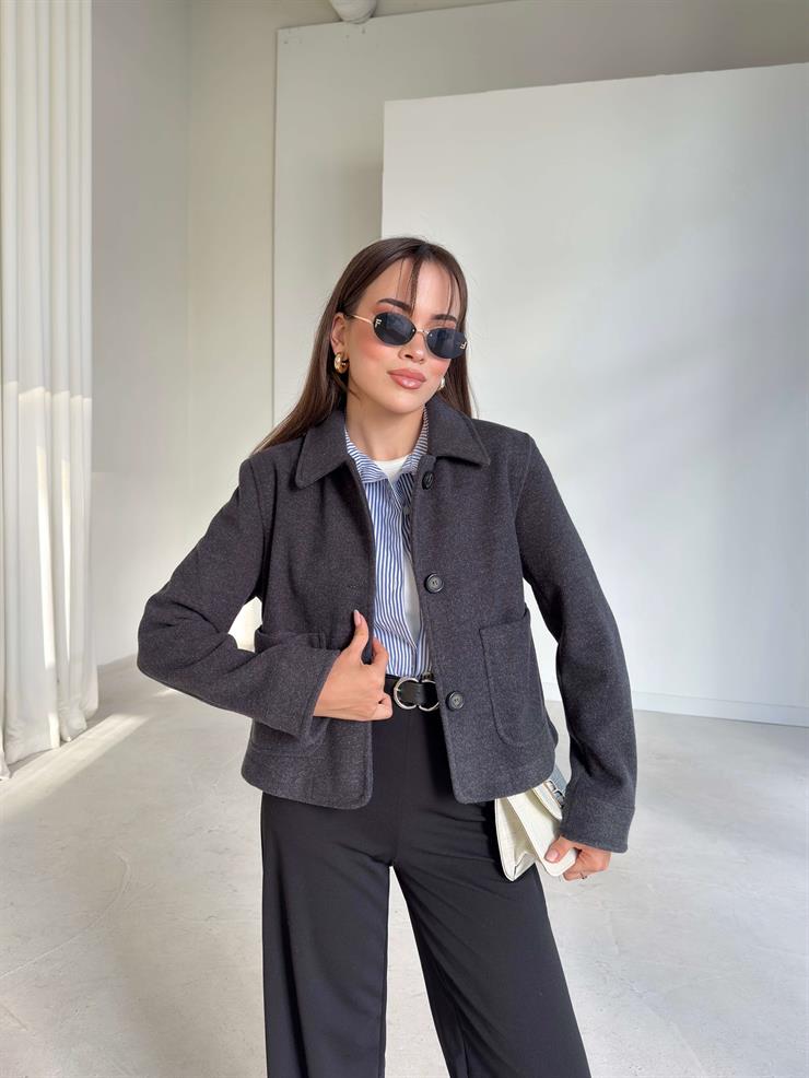 Önü Cepli Düğmeli Kalder Antrasit Kadın Ceket 26K146