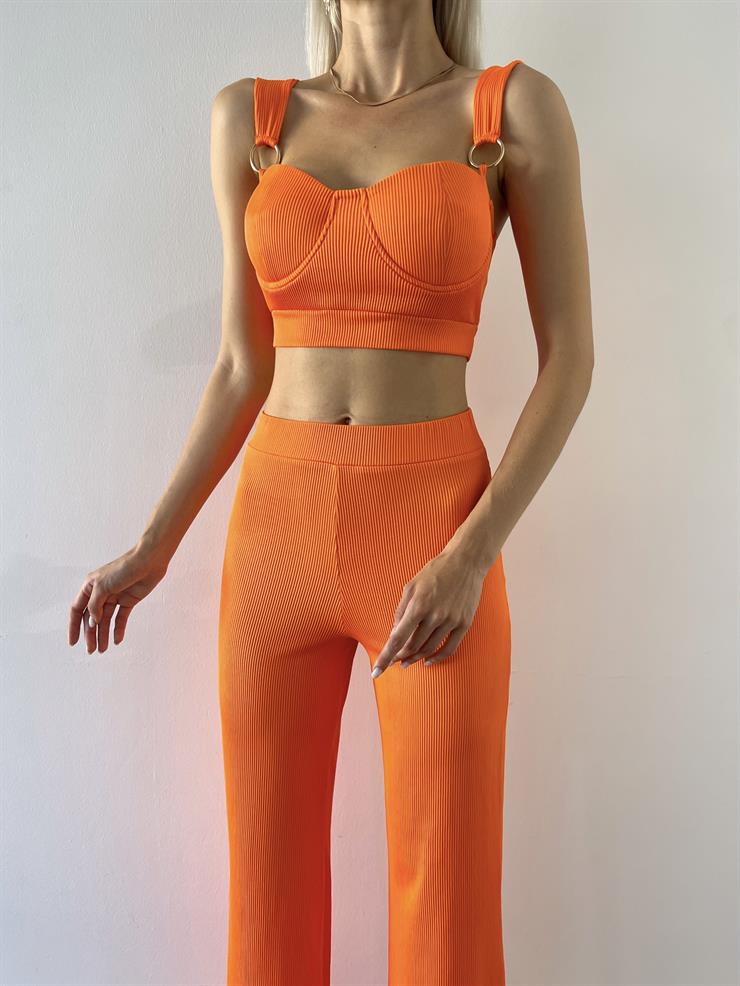 Kalın Askılı Fitilli Halka Detaylı Turuncu Bluz 23Y000487