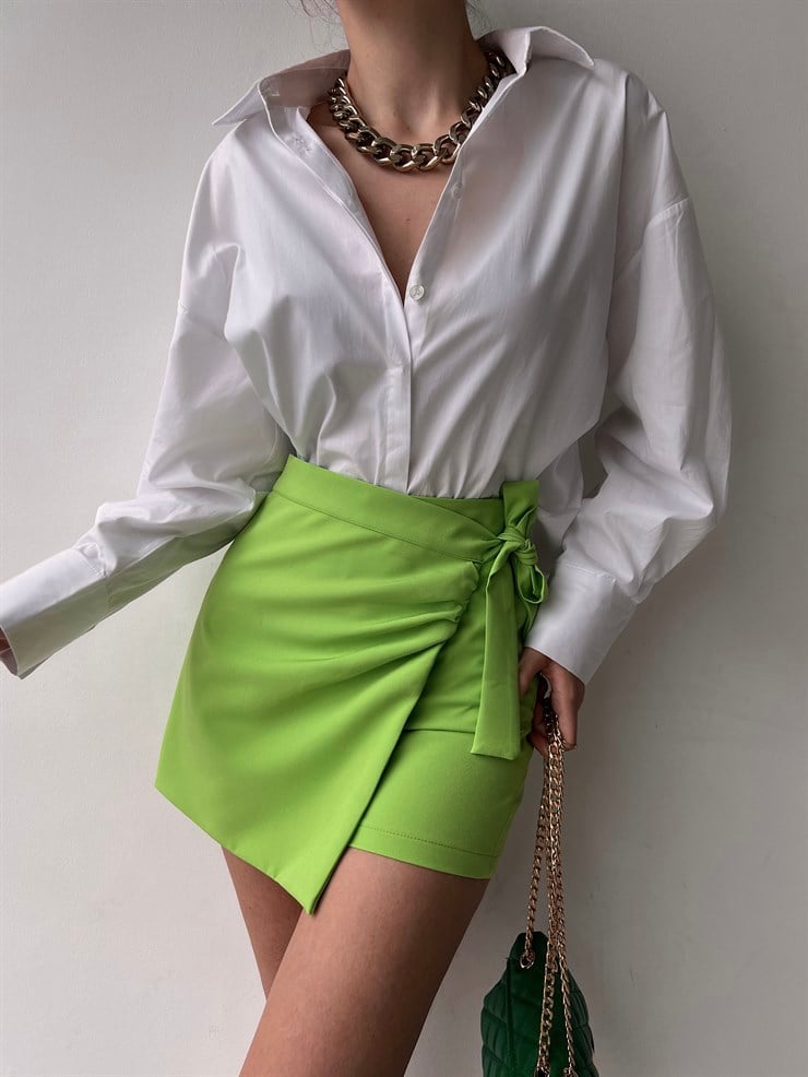 Kapaklı Kruvaze Yandan Bağcıklı Owen Kadın Yeşil Şort Etek 22Y000146