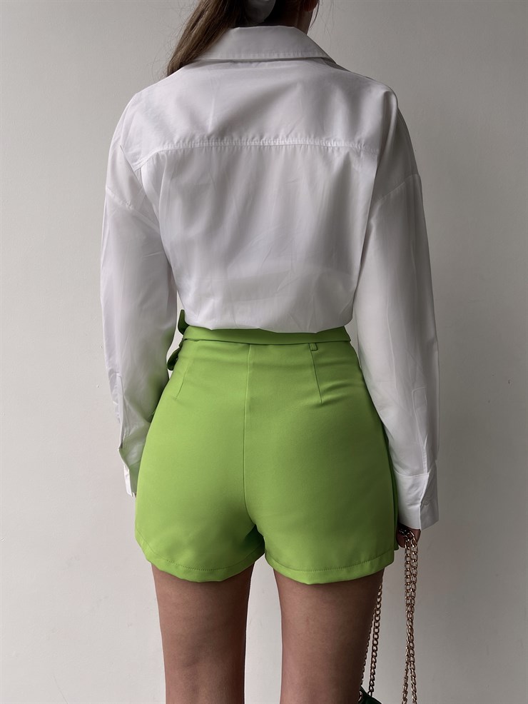 Kapaklı Kruvaze Yandan Bağcıklı Owen Kadın Yeşil Şort Etek 22Y000146