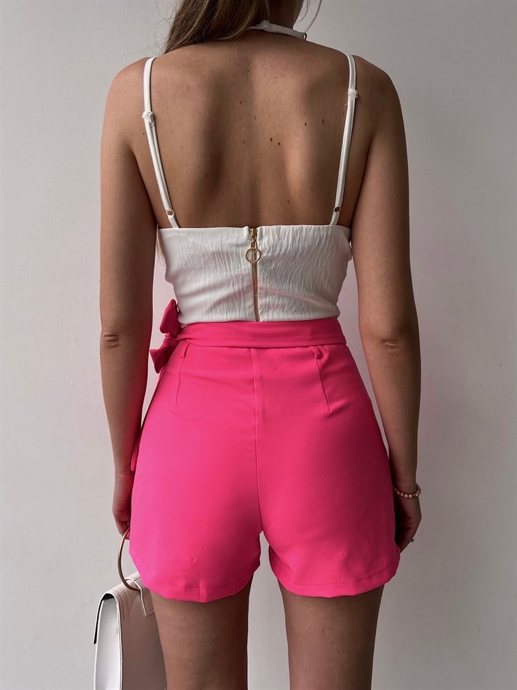 Kapaklı Kruvaze Yandan Bağcıklı Owen Kadın Pembe Şort Etek 22Y000146