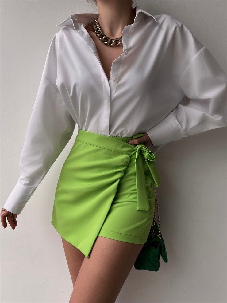 Kapaklı Kruvaze Yandan Bağcıklı Owen Kadın Yeşil Şort Etek 22Y000146