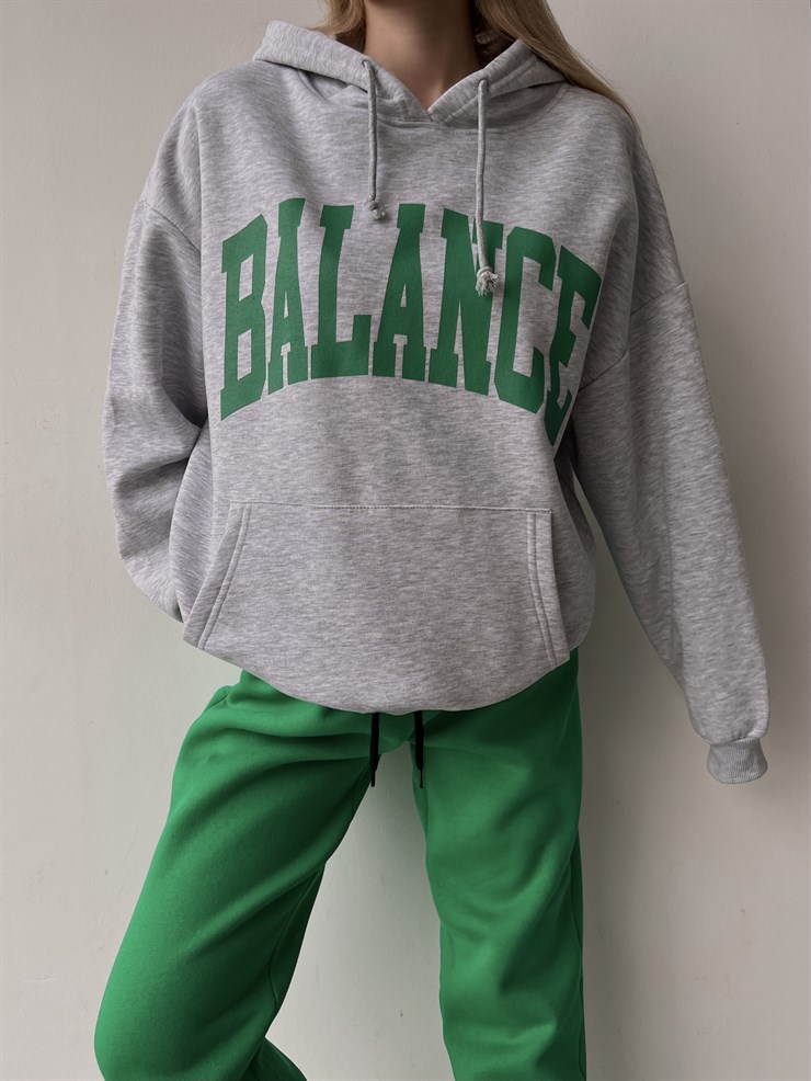 Kapüşonlu Balance Yazılı Emerson Kadın Gri Sweatshirt 23K000150