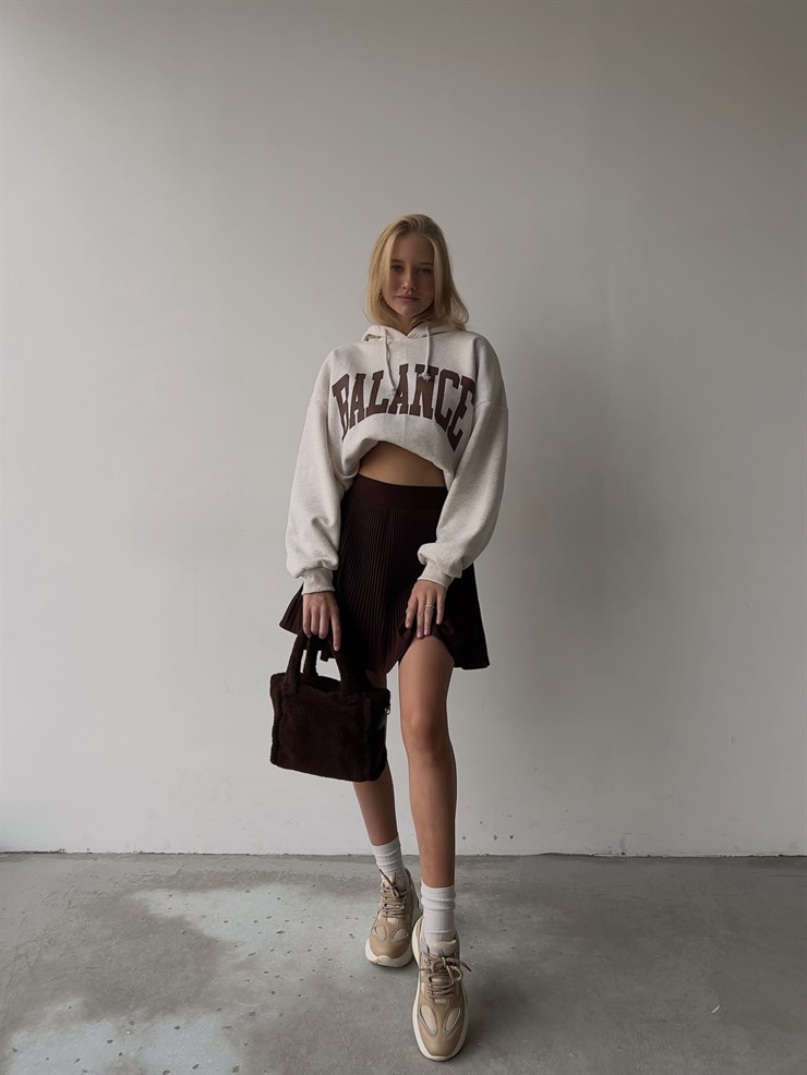 Kapüşonlu Balance Yazılı Emerson Kadın Bej Sweatshirt 23K000150