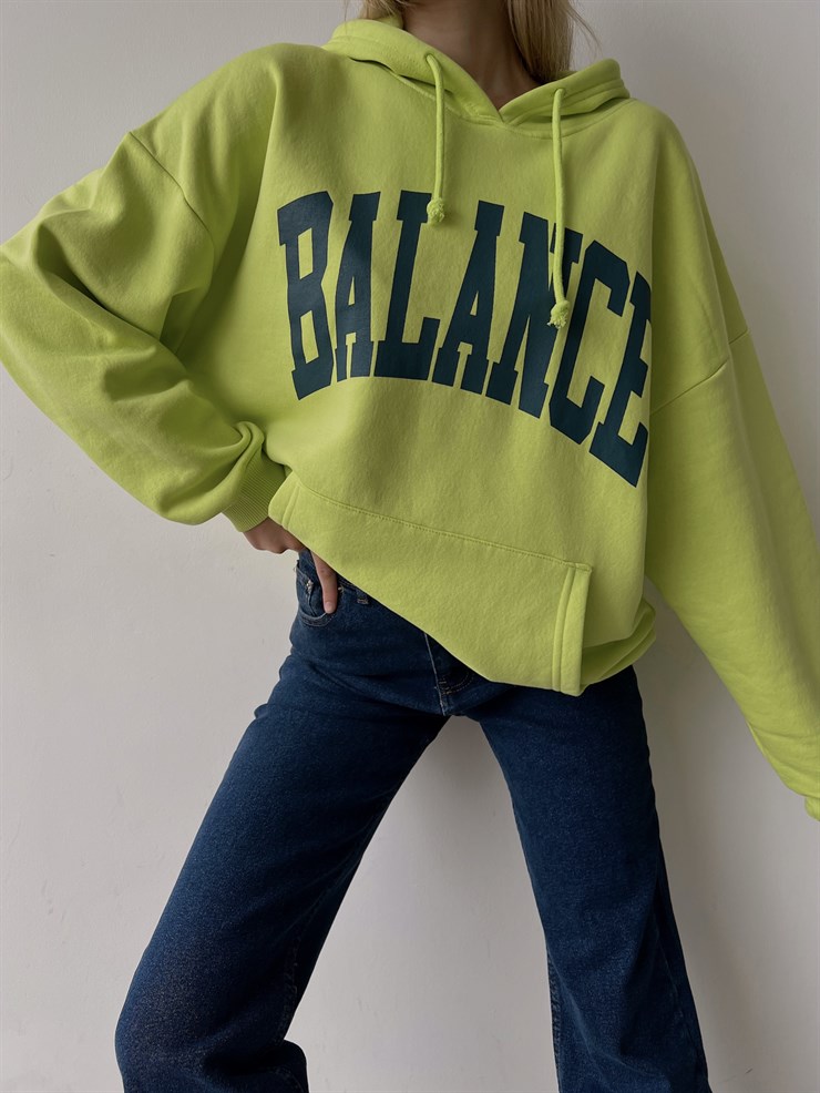 Kapüşonlu Balance Yazılı Emerson Kadın Neon Sweatshirt 23K000150