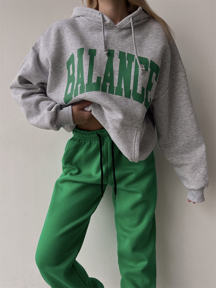 Kapüşonlu Balance Yazılı Emerson Kadın Gri Sweatshirt 23K000150