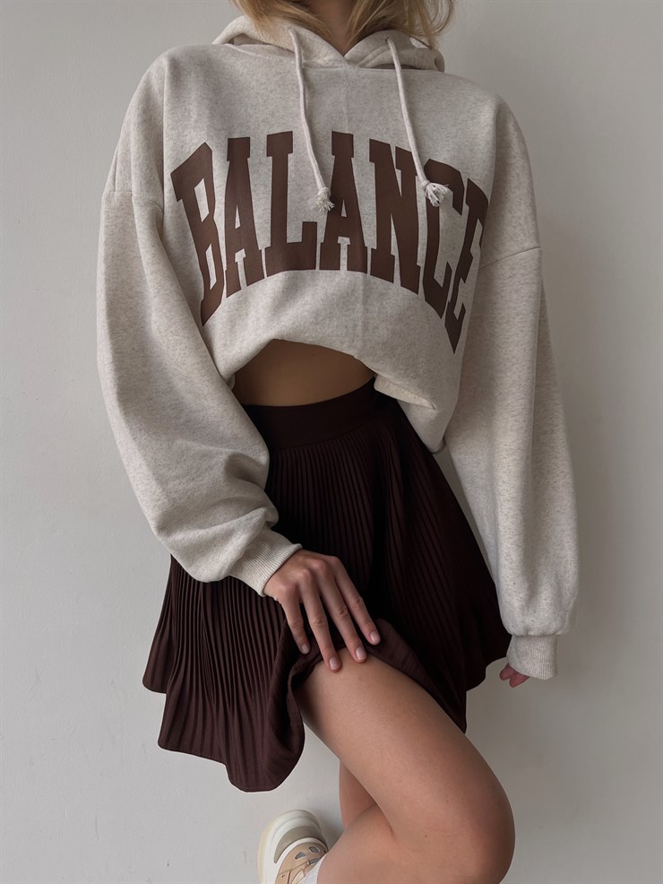 Kapüşonlu Balance Yazılı Emerson Kadın Bej Sweatshirt 23K000150