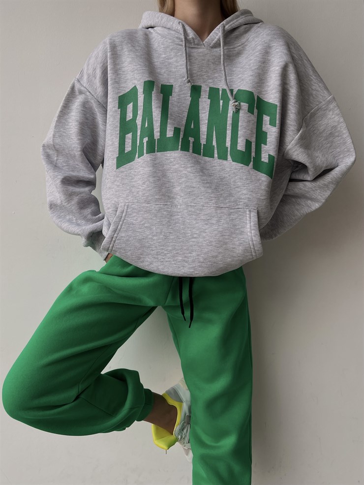 Kapüşonlu Balance Yazılı Emerson Kadın Gri Sweatshirt 23K000150