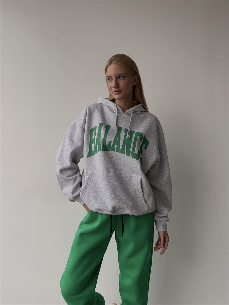 Kapüşonlu Balance Yazılı Emerson Kadın Gri Sweatshirt 23K000150