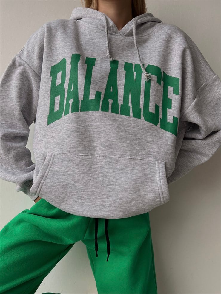 Kapüşonlu Balance Yazılı Emerson Kadın Gri Sweatshirt 23K000150