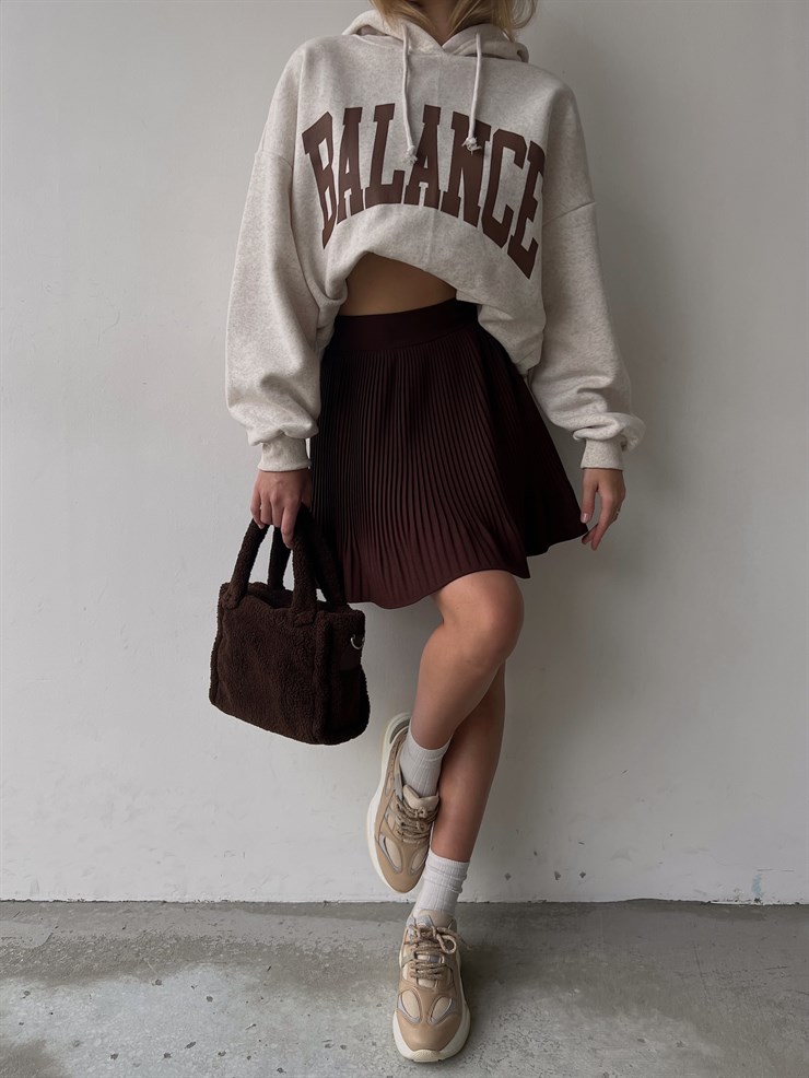 Kapüşonlu Balance Yazılı Emerson Kadın Bej Sweatshirt 23K000150