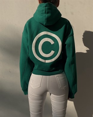 Kolları Yazılı Kapüşonlu Basic Kadın Yeşil Sweat 22K000289