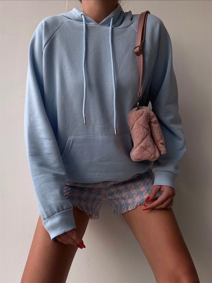 Kapüşonlu Kanguru Cepli Kadın Bebe Mavisi Sweat 22K000124