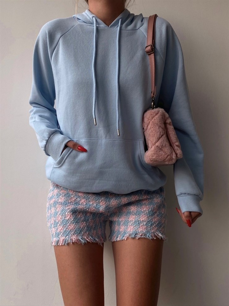 Kapüşonlu Kanguru Cepli Kadın Bebe Mavisi Sweat 22K000124