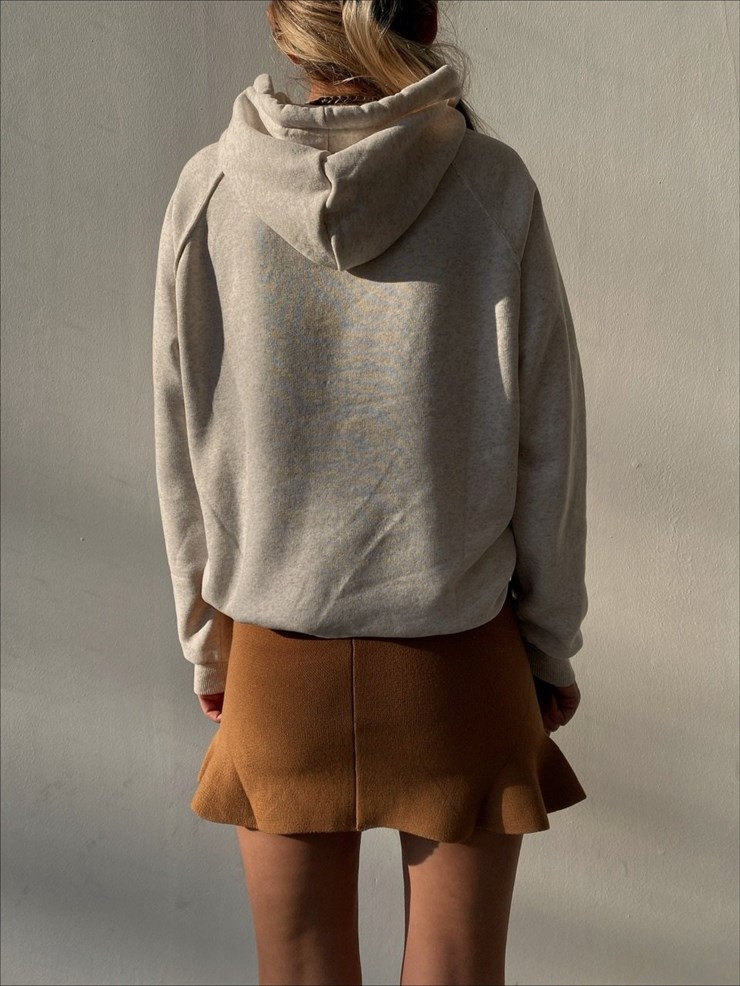 Kapüşonlu Kanguru Cepli Kadın Bej Melanj Sweat 22K000124