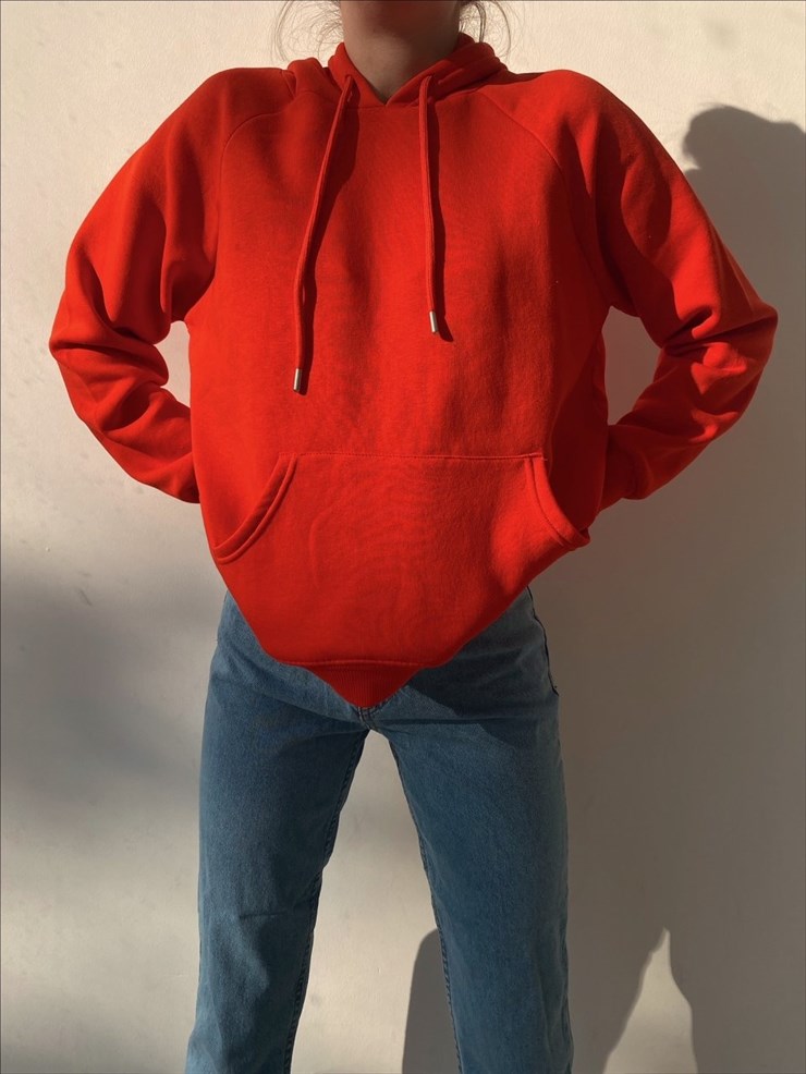 Kapüşonlu Kanguru Cepli Kadın Koyu Oranj Sweat 22K000124