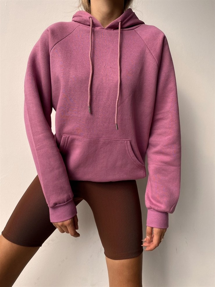 Kapüşonlu Kanguru Cepli Kadın Lila Sweat 22K000124