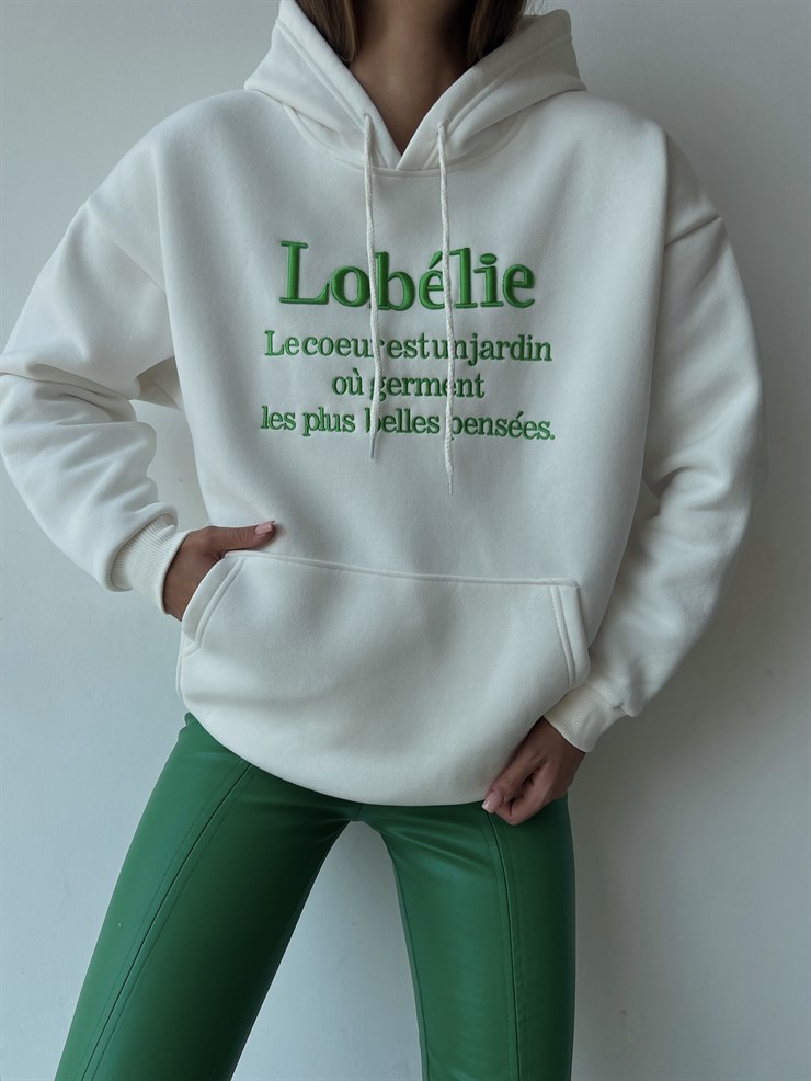 Kapüşonlu Kanguru Cepli Lobélie Yazılı Alvin Kadın Beyaz Sweat 23K000069