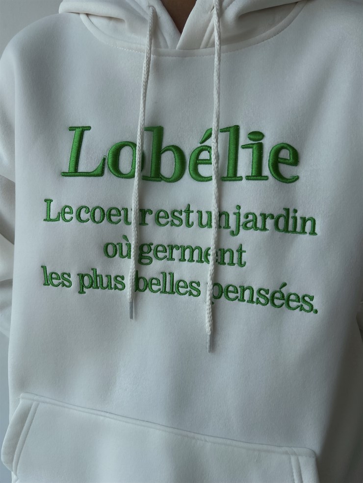 Kapüşonlu Kanguru Cepli Lobélie Yazılı Alvin Kadın Beyaz Sweat 23K000069