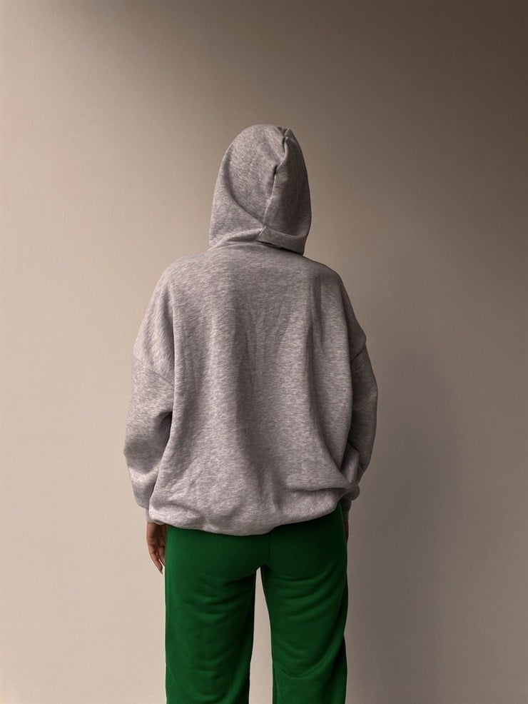 Kapüşonlu Lost Angels Baskılı Kadın Gri Sweatshirt 22K000161