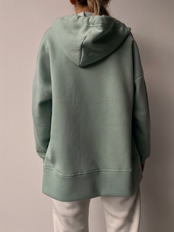 Kapüşonlu Önden Fermuarlı Kadın Mint Sweat 22K000120