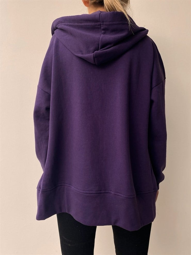 Kapüşonlu Önden Fermuarlı Kadın Mor Sweat 22K000120