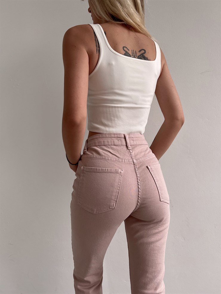 Kare Yaka Beli Lastikli Devon Kadın Beyaz Crop 22K000626