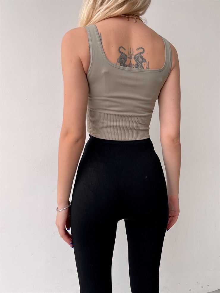 Kare Yaka Beli Lastikli Devon Kadın Haki Crop 22K000626